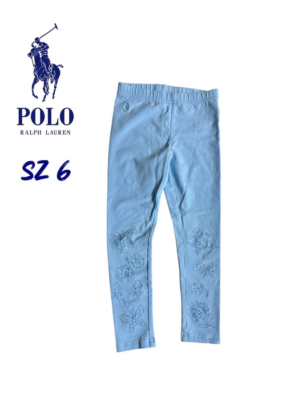 Polo Ralph Lauren Girls Light Blue Butterfly Floral Leggings Size 6
